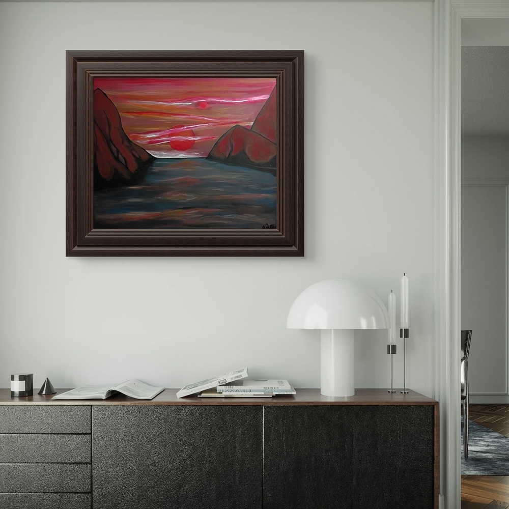 Abstract Landscape Painting with Red and Brown Tones